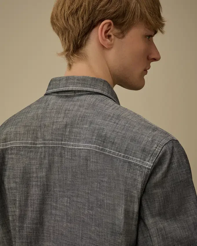 Chambray-Hemd mit kurzen Ärmeln und Knopfleiste