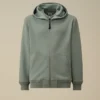 Diagonales, geripptes Fleece-Kapuzensweatshirt mit Reißverschluss