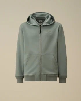 Diagonales, geripptes Fleece-Kapuzensweatshirt mit Reißverschluss