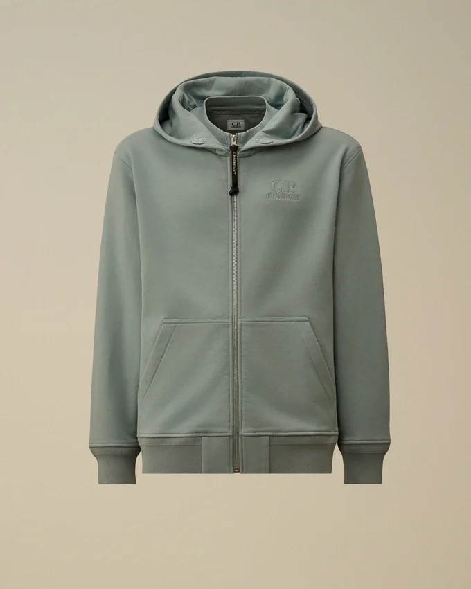 Diagonales, geripptes Fleece-Kapuzensweatshirt mit Reißverschluss