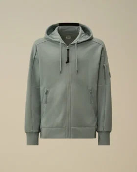 Diagonales, geripptes Fleece-Kapuzensweatshirt mit Reißverschluss