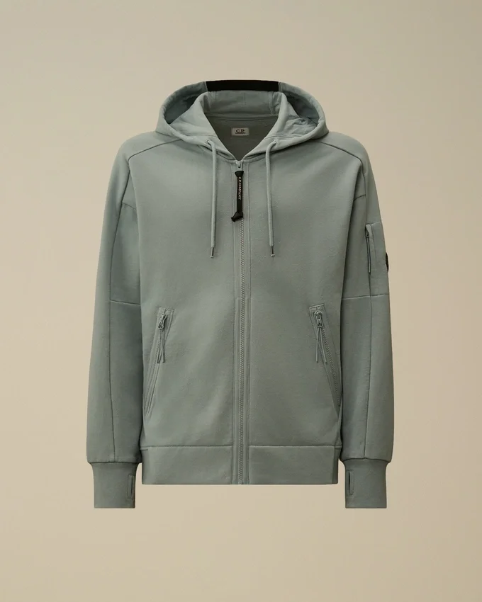 Diagonales, geripptes Fleece-Kapuzensweatshirt mit Reißverschluss
