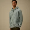Diagonales, geripptes Fleece-Kapuzensweatshirt mit Reißverschluss