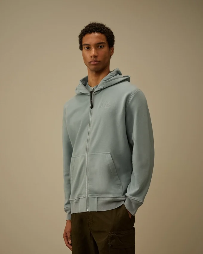 Diagonales, geripptes Fleece-Kapuzensweatshirt mit Reißverschluss
