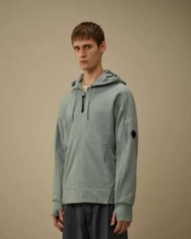 Diagonales, geripptes Fleece-Kapuzensweatshirt mit Reißverschluss