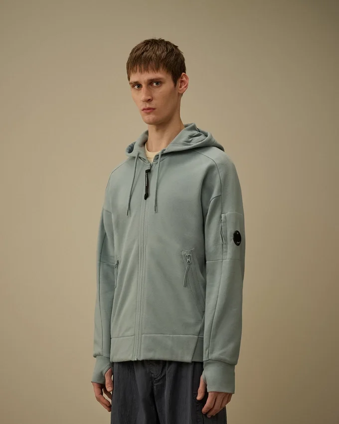Diagonales, geripptes Fleece-Kapuzensweatshirt mit Reißverschluss