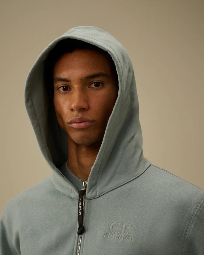 Diagonales, geripptes Fleece-Kapuzensweatshirt mit Reißverschluss