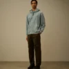 Diagonales, geripptes Fleece-Kapuzensweatshirt mit Reißverschluss