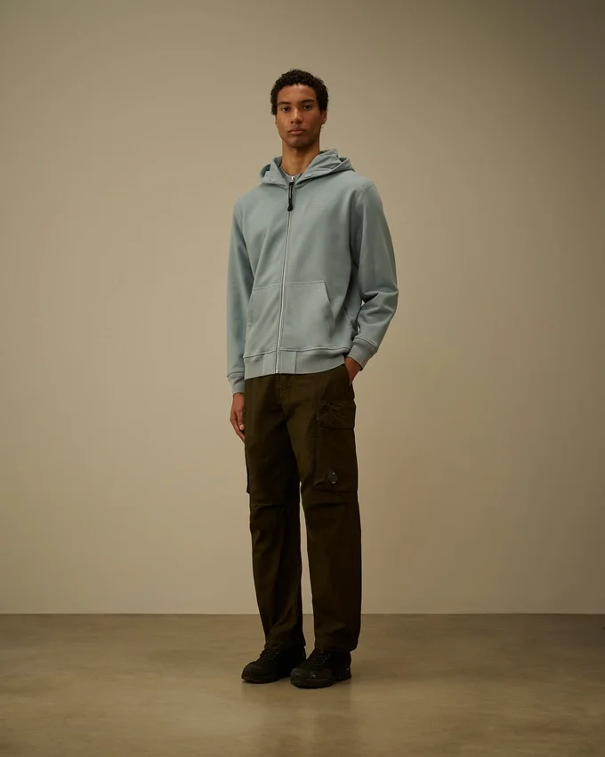 Diagonales, geripptes Fleece-Kapuzensweatshirt mit Reißverschluss