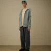 Diagonales, geripptes Fleece-Kapuzensweatshirt mit Reißverschluss