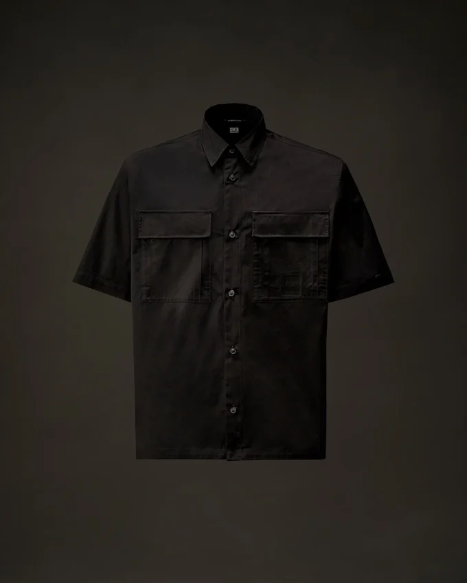 Gabardine-Kurzarmhemd mit Knopfleiste aus der Metropolis Series