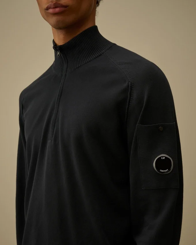 Halb-Reißverschluss-Pullover aus Baumwollkrepp