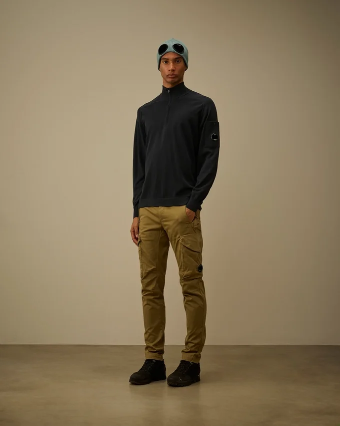 Halb-Reißverschluss-Pullover aus Baumwollkrepp