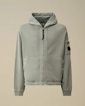 Kapuzen-Sweatshirt aus Baumwoll-Diagonal-Fleece mit Reißverschluss
