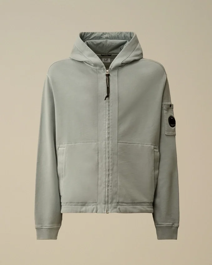 Kapuzen-Sweatshirt aus Baumwoll-Diagonal-Fleece mit Reißverschluss