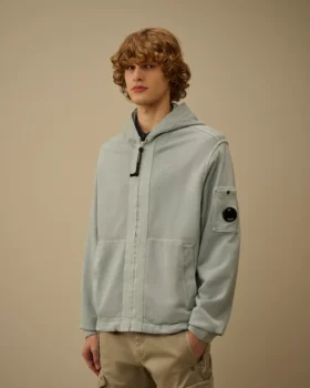 Kapuzen-Sweatshirt aus Baumwoll-Diagonal-Fleece mit Reißverschluss
