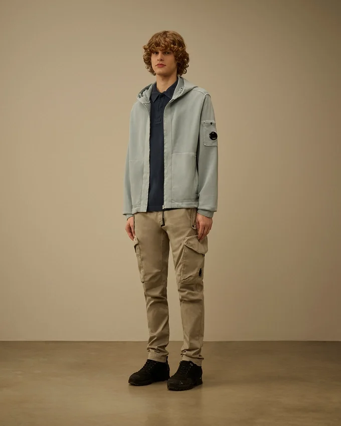 Kapuzen-Sweatshirt aus Baumwoll-Diagonal-Fleece mit Reißverschluss