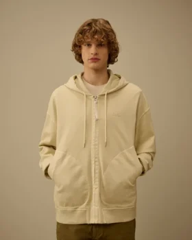 Kapuzen-Sweatshirt aus Diagonal-Fleece mit geradem Schnitt und Reißverschluss