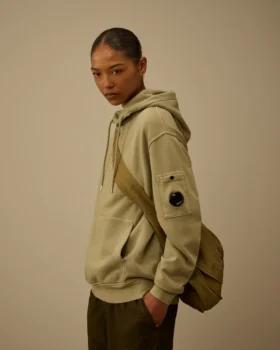 Kapuzen-Sweatshirt aus diagonal gewebtem Baumwollfleece mit Lens-Optik