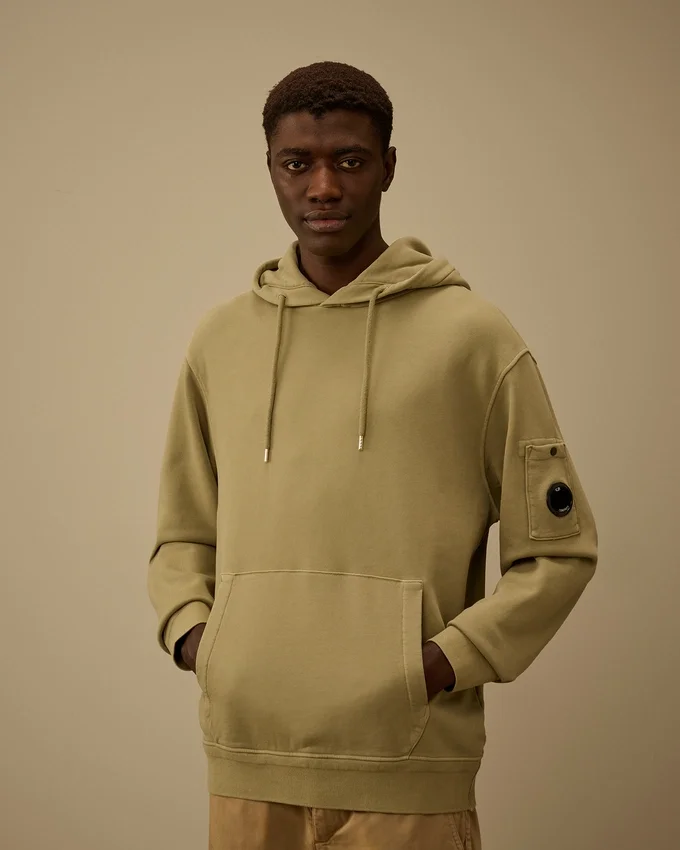 Kapuzen-Sweatshirt aus diagonal gewebtem Baumwollfleece mit Lens-Optik