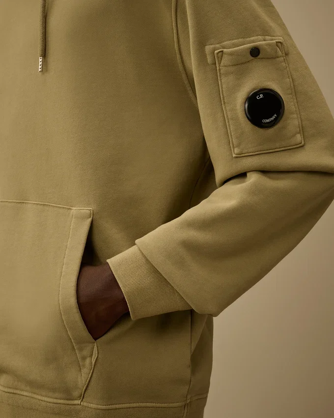 Kapuzen-Sweatshirt aus diagonal gewebtem Baumwollfleece mit Lens-Optik