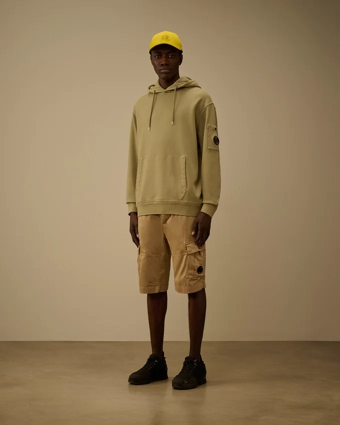 Kapuzen-Sweatshirt aus diagonal gewebtem Baumwollfleece mit Lens-Optik