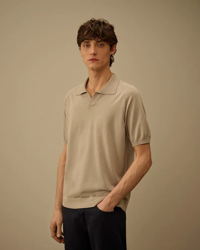 Kurzärmeliger Polo-Pullover aus Baumwollkrepp