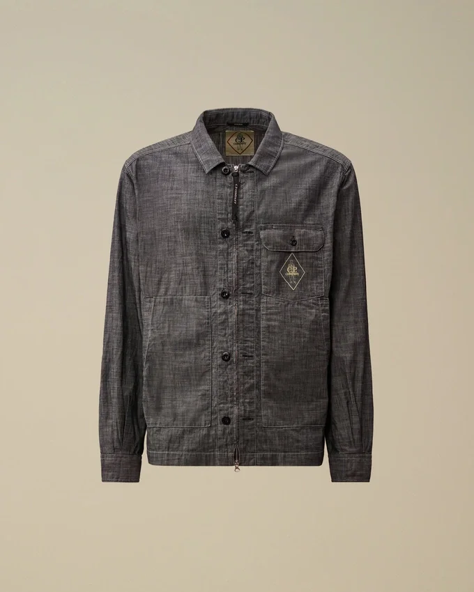 Langärmliges Chambray-Hemd mit Reißverschluss