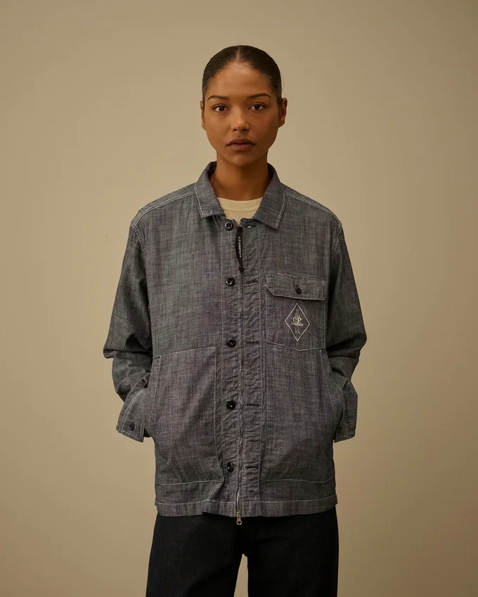 Langärmliges Chambray-Hemd mit Reißverschluss