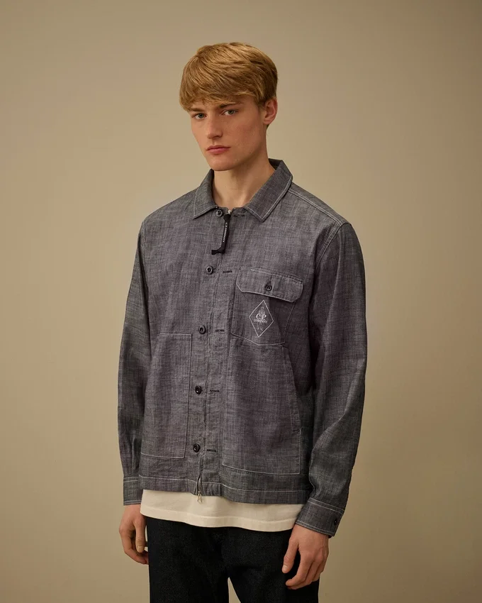 Langärmliges Chambray-Hemd mit Reißverschluss