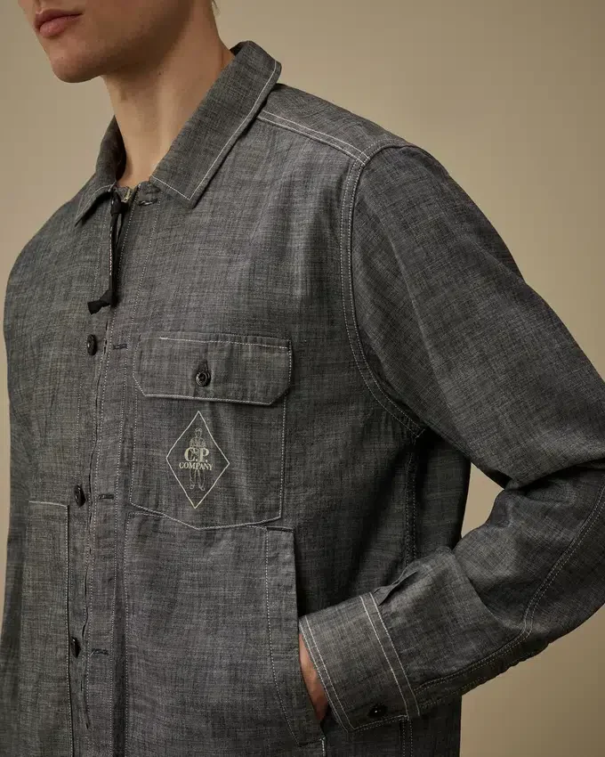 Langärmliges Chambray-Hemd mit Reißverschluss