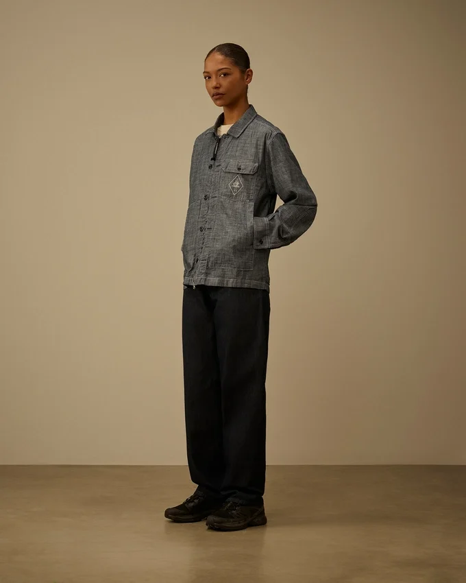 Langärmliges Chambray-Hemd mit Reißverschluss