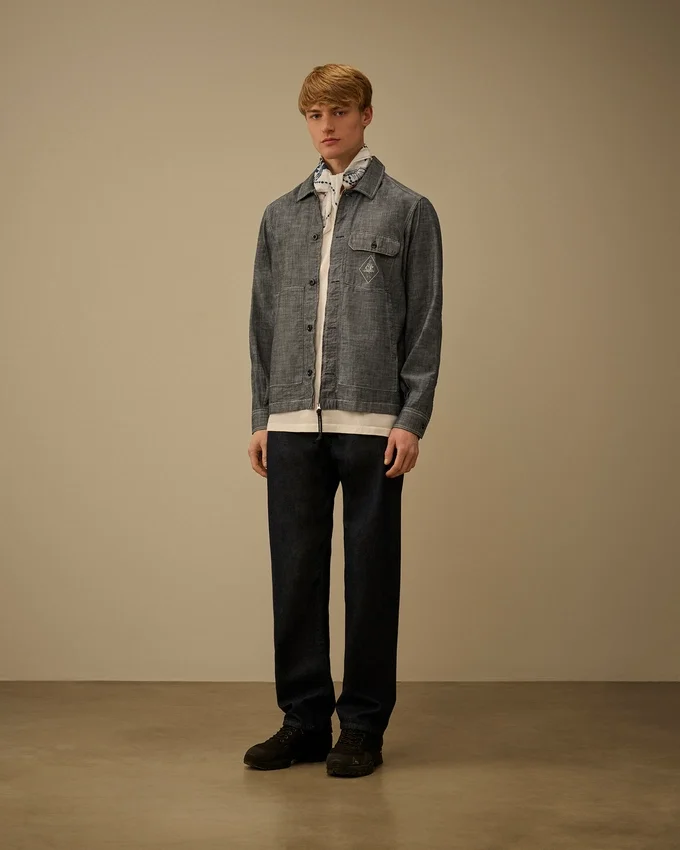 Langärmliges Chambray-Hemd mit Reißverschluss