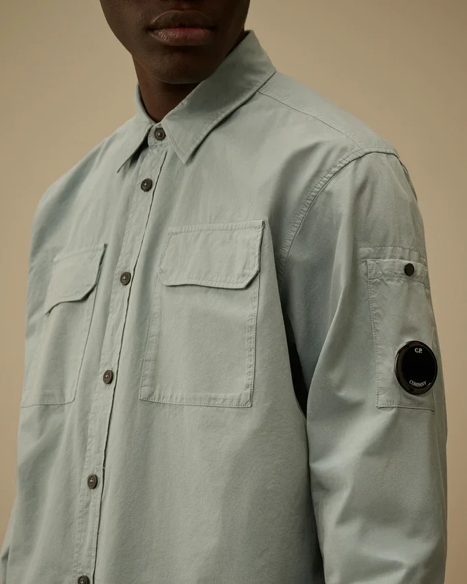 Langärmliges Lens-Hemd aus Bio-Gabardine