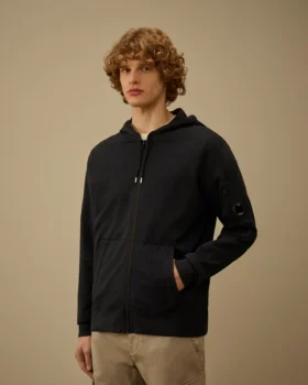 Leichtes Fleece-Kapuzensweatshirt mit Reißverschluss und „Lens“-Motiv