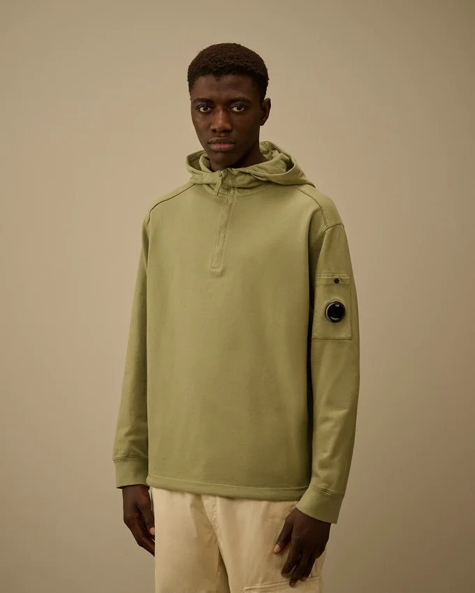 Leichtes Fleece-Sweatshirt mit halbem Reißverschluss und Lens-Print