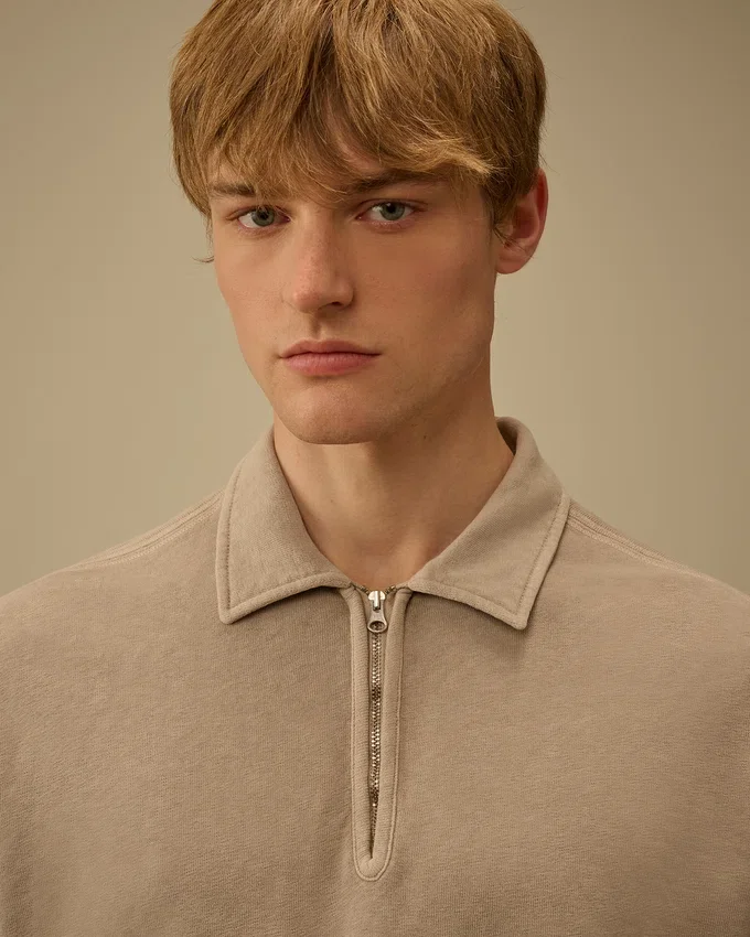 Malfilè-Fleece-Sweatshirt mit halbem Reißverschluss und Linsenmotiv