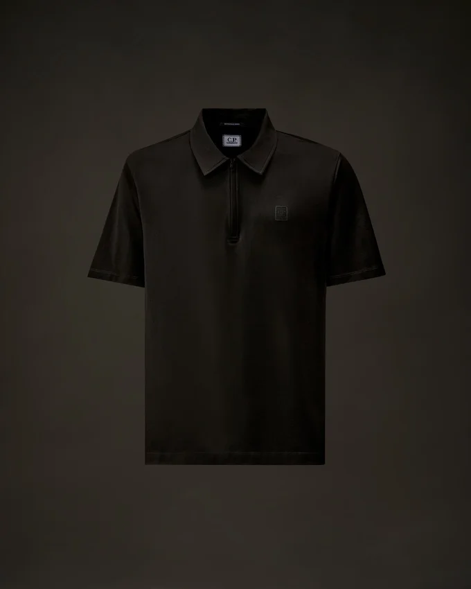 Metropolis Series – Kurzarm-Polo mit halbem Reißverschluss aus merzerisiertem Jersey