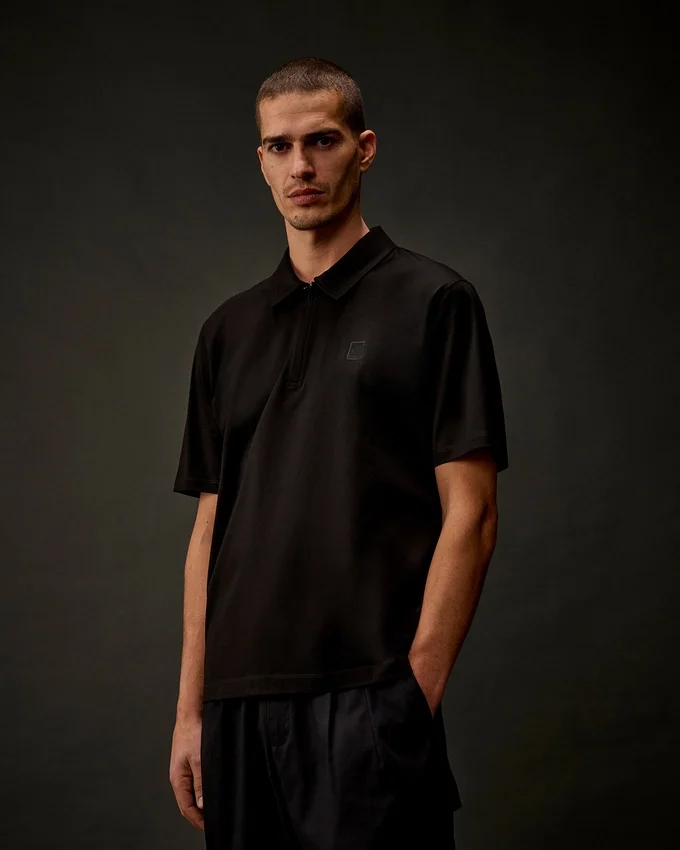 Metropolis Series – Kurzarm-Polo mit halbem Reißverschluss aus merzerisiertem Jersey