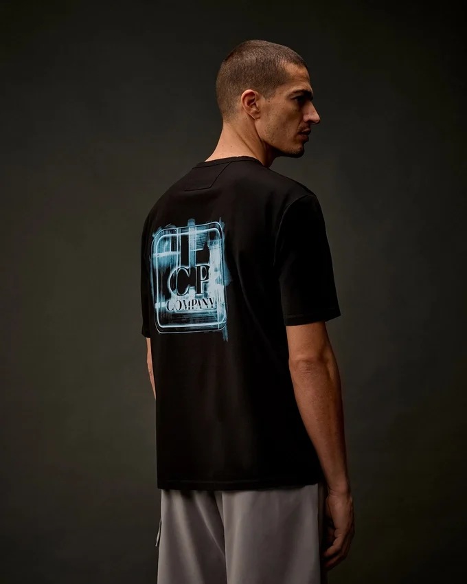 Metropolis Series: Kurzarm-T-Shirt aus merzerisiertem Jersey mit aufgedrucktem Logo