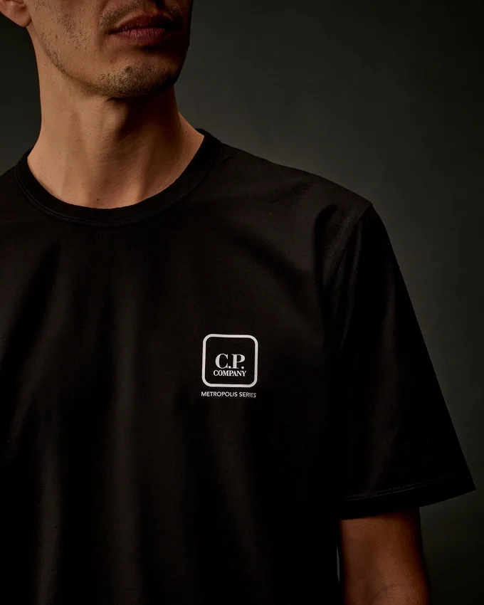 Metropolis Series: Kurzarm-T-Shirt aus merzerisiertem Jersey mit aufgedrucktem Logo
