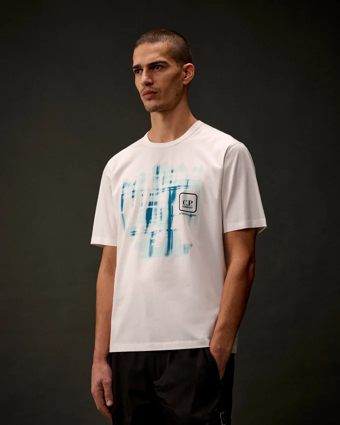 Metropolis Series: Kurzarm-T-Shirt aus merzerisiertem Jersey mit grafischem Logo