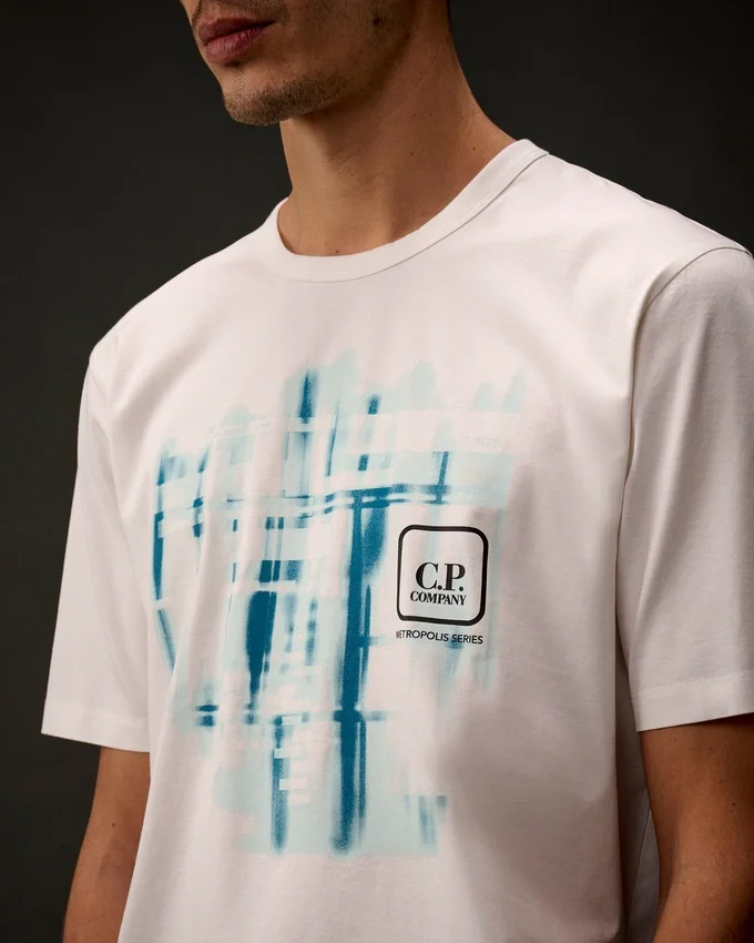 Metropolis Series: Kurzarm-T-Shirt aus merzerisiertem Jersey mit grafischem Logo