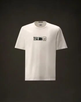 Metropolis Series: Kurzarm-T-Shirt aus merzerisiertem Jersey mit Stickerei auf dem Rücken