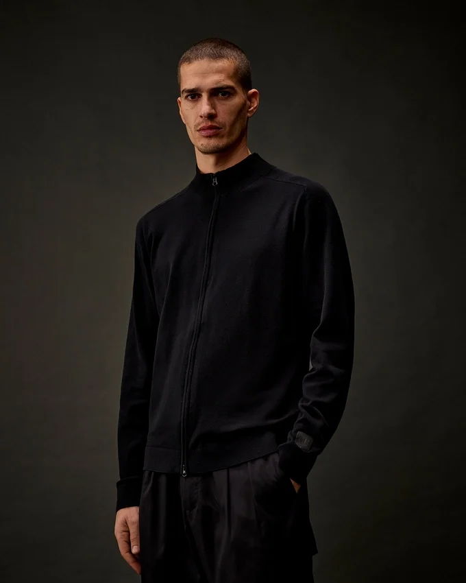 Metropolis Series Strickjacke aus Baumwoll-Stretch mit Reißverschluss