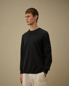 Pullover mit Rundhalsausschnitt und „Lens“-Motiv aus Baumwollkrepp