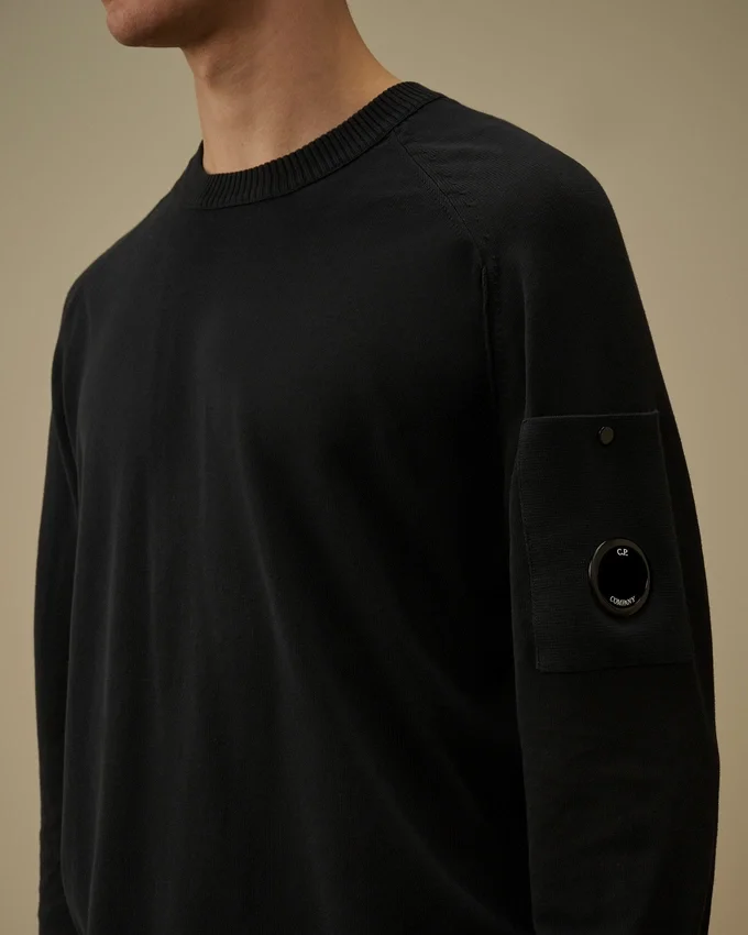 Pullover mit Rundhalsausschnitt und „Lens“-Motiv aus Baumwollkrepp