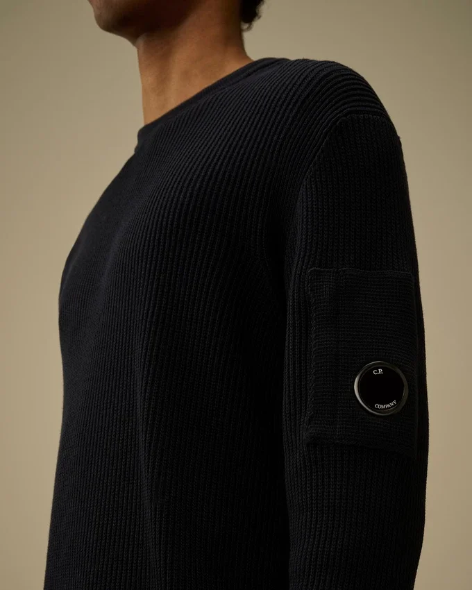 Pullover mit Rundhalsausschnitt und „Lens“-Motiv aus Sea-Island-Baumwolle mit Rippbündchen