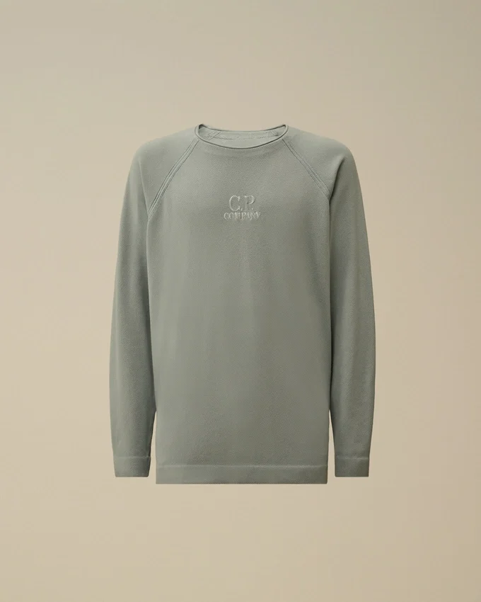 Schweres, pigmentgefärbtes Sweatshirt mit Stehkragen aus Piqué
