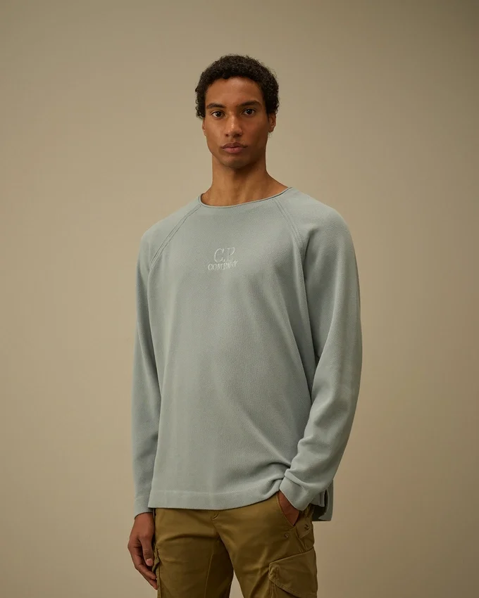 Schweres, pigmentgefärbtes Sweatshirt mit Stehkragen aus Piqué